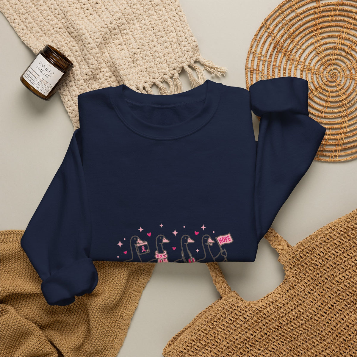 breast cancer awareness ducks crewneck sweatshirt | pink ribbon solidarity