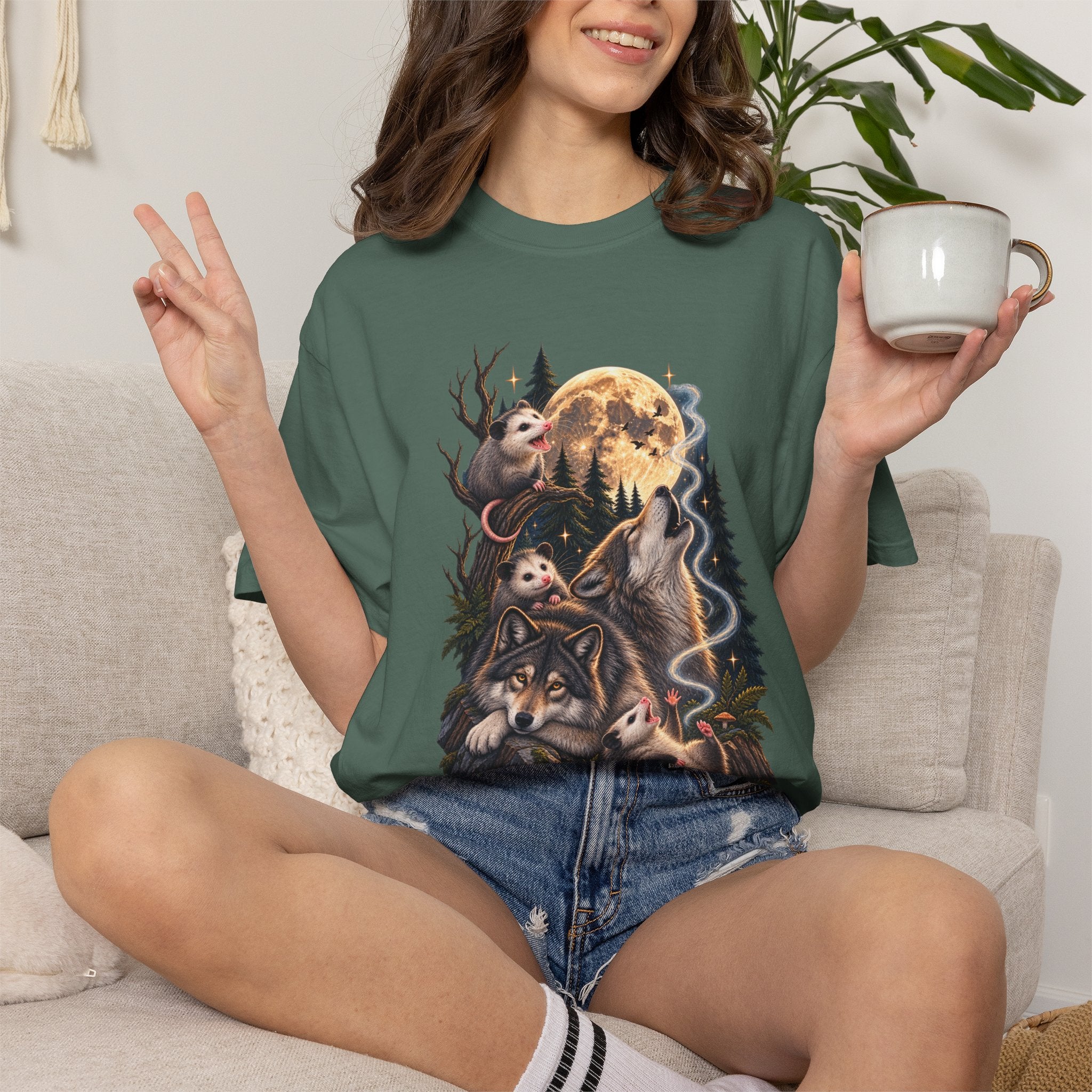 Wolf Moon Graphic T-Shirt — Wolves, Forest & Full Moon Nature Tee