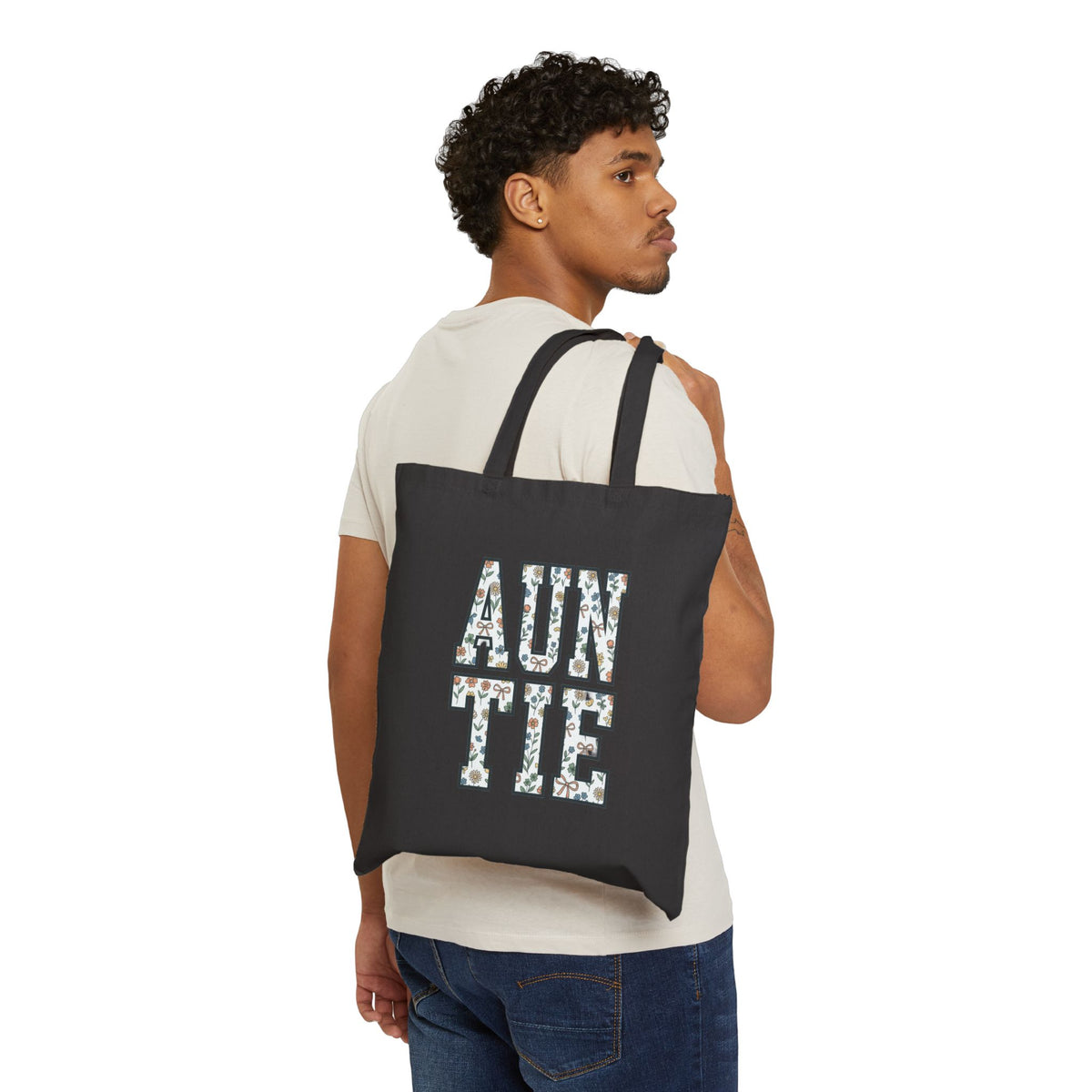 Auntie Floral Block Letter Tote | Auntie Canvas Tote