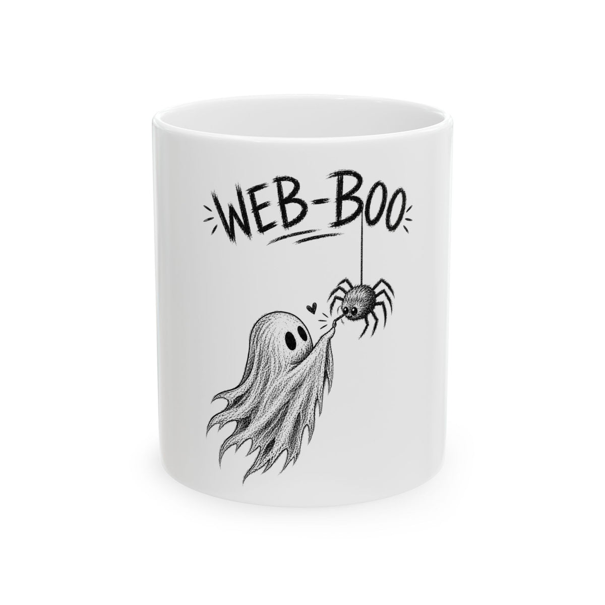 Web-Boo Ceramic Mug — Cute Ghost & Spider Halloween Coffee Cup (11oz, 15oz)