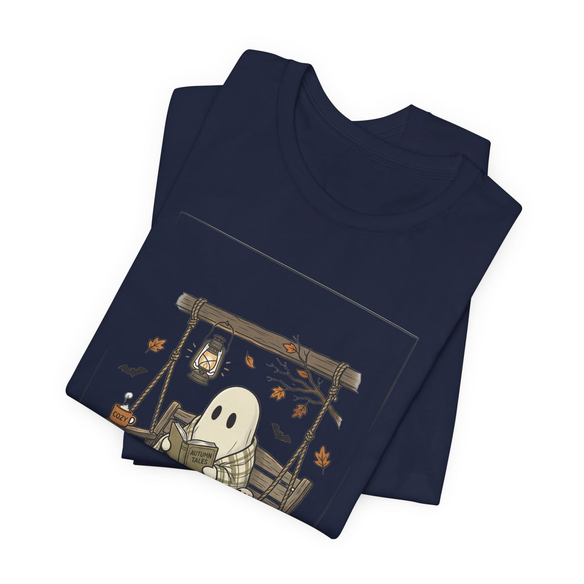 Ghost Reading in Armchair T-Shirt | Spooky Reader, Pumpkin & Candle