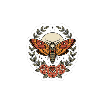 Death's-Head Moth Kiss-Cut Sticker | Traditional Tattoo Floral Flash