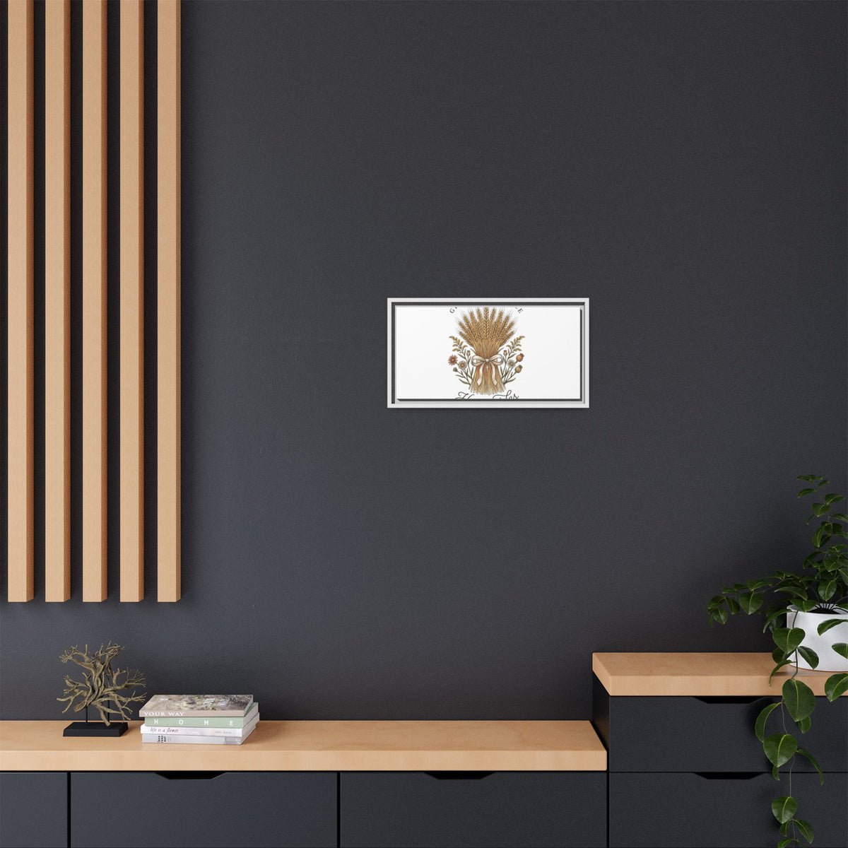 Framed Matte Canvas Wall Art — "He Provides" Wheat & Floral Religious Print