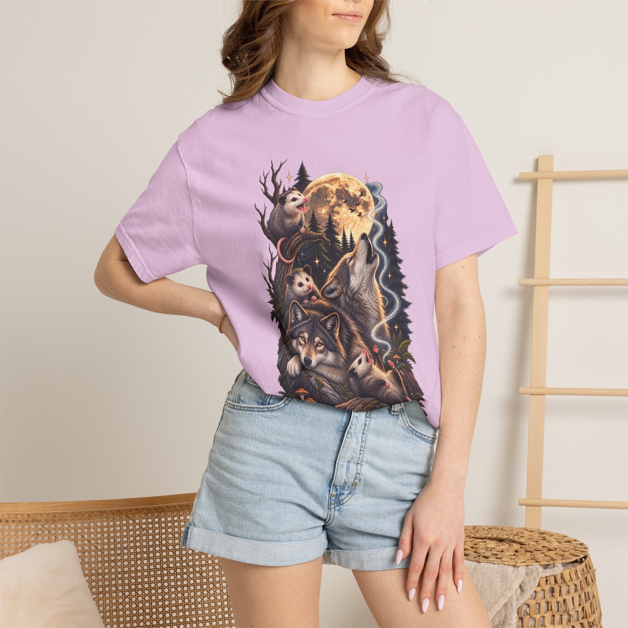 Wolf Moon Graphic T-Shirt — Wolves, Forest & Full Moon Nature Tee