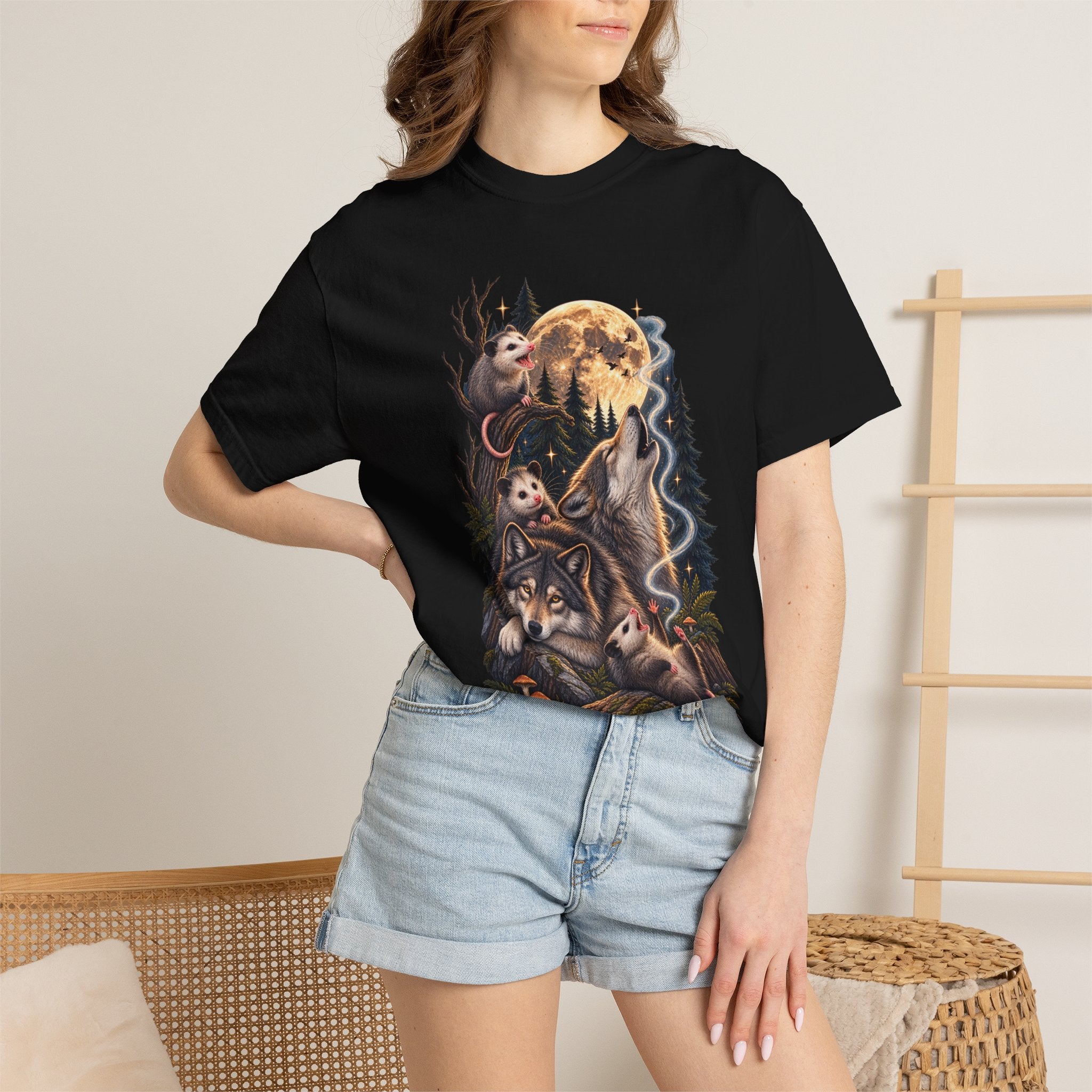 Wolf Moon Graphic T-Shirt — Wolves, Forest & Full Moon Nature Tee