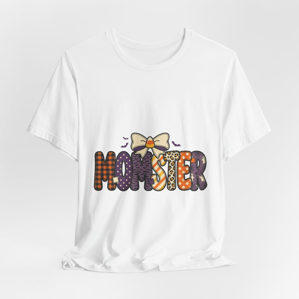 Momster Halloween Graphic Tee | Momster Bat Bow Plaid Orange Purple