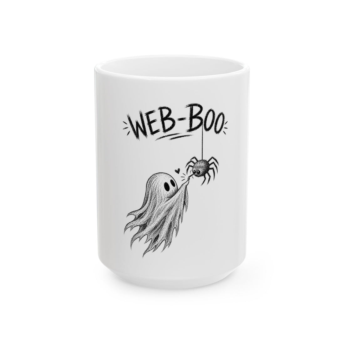 Web-Boo Ceramic Mug — Cute Ghost & Spider Halloween Coffee Cup (11oz, 15oz)