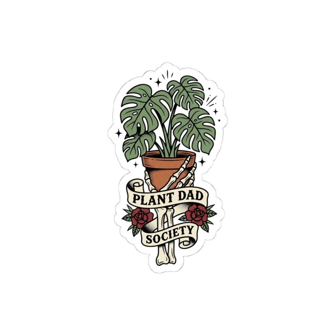 Plant Dad Society Sticker | Traditional Tattoo Flash, Floral Banner