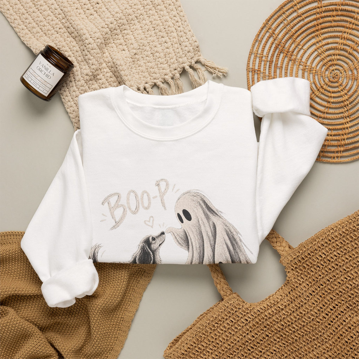 Halloween Ghost & Dog "Boop" Crewneck Sweatshirt