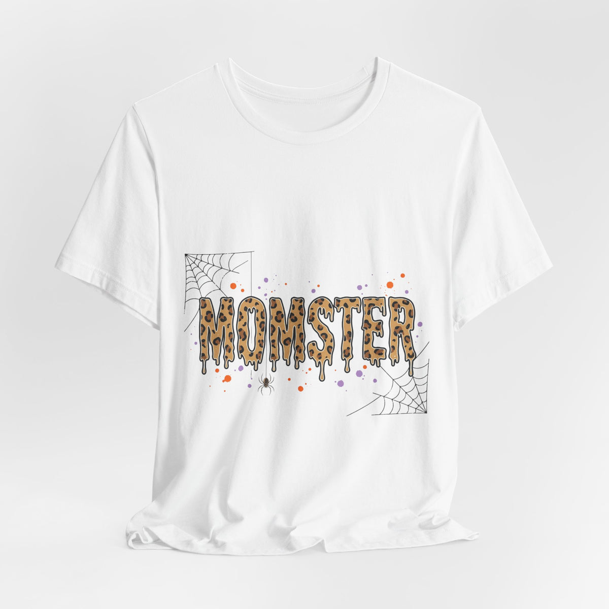 Momster Leopard Lettering T-Shirt | Halloween Mom tee, Spiderweb Bat Graphic