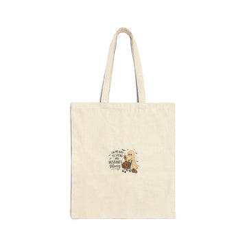 Tote Bag — Cute Dog & Coffee Illustration "A Few Sips to Start My Happy"