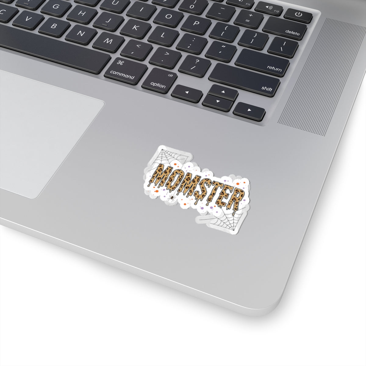 Momster Drippy Leopard Lettering Sticker | Halloween Mom, Spooky Bat & Cobweb Decal