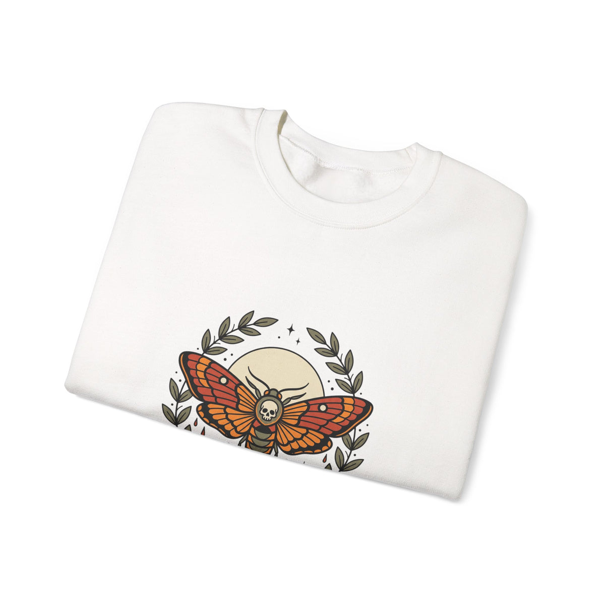 Moth & Roses Crewneck Sweatshirt | Traditional Tattoo-Inspired, Vintage Flash