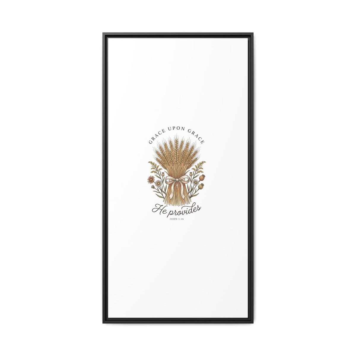 Framed Matte Canvas Wall Art — "He Provides" Wheat & Floral Religious Print