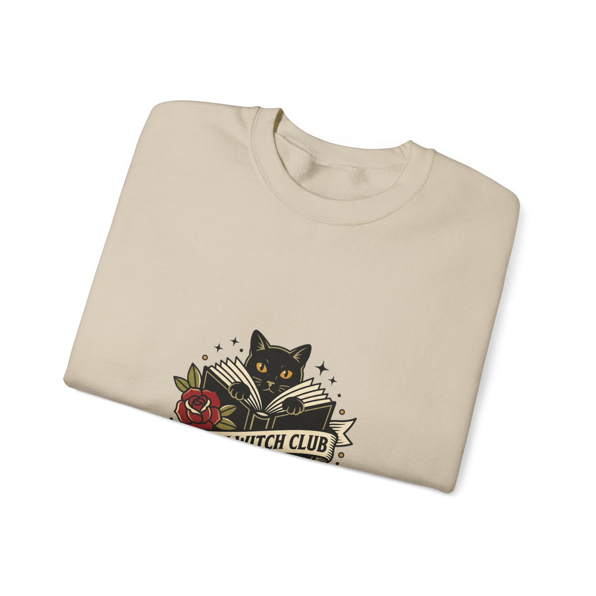 Book Witch Club Sweatshirt | Traditional Tattoo Flash, Cat, Roses