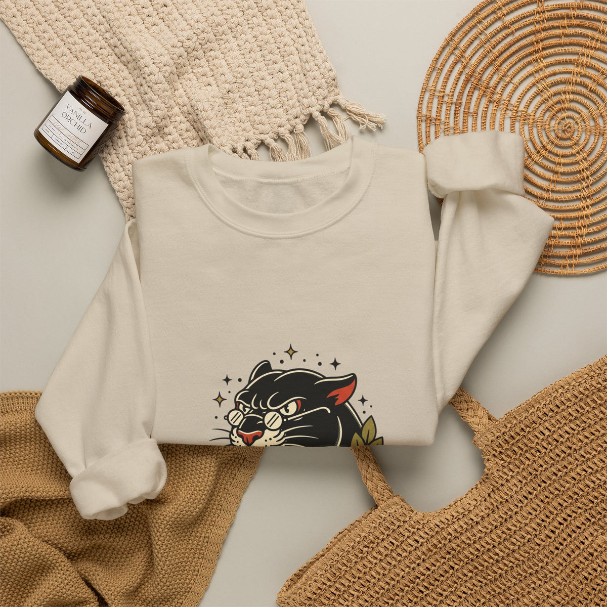 Teacher Life Sweatshirt | Traditional Tattoo Cat, Banner & Roses