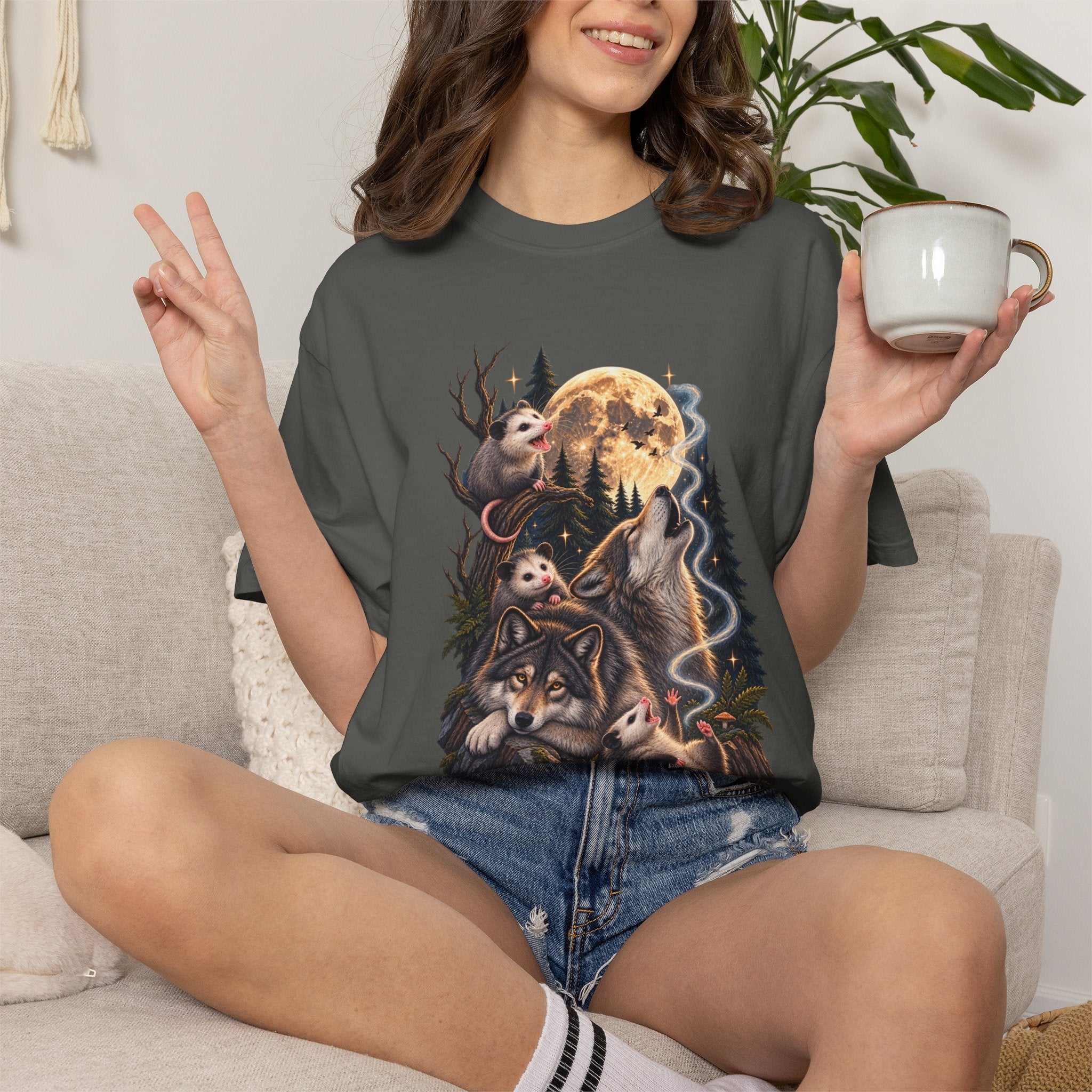 Wolf Moon Graphic T-Shirt — Wolves, Forest & Full Moon Nature Tee