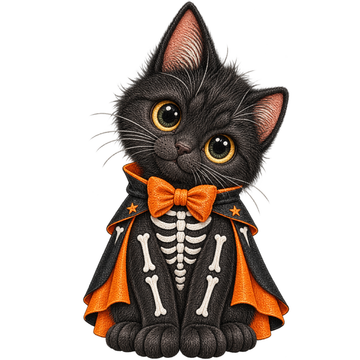 Black Witch Cat with Pumpkin Bow Halloween Embroidery Design