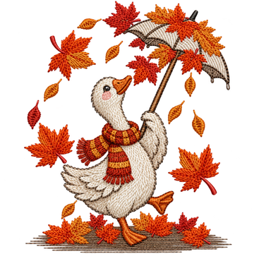 Autumn Duck with Umbrella Embroidery Design