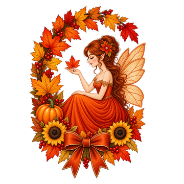 Autumn Fairy Wreath Embroidery Design