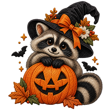 Halloween Raccoon Pumpkin Embroidery Design
