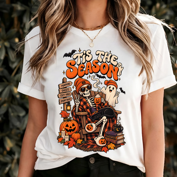 Halloween Tis the Season Shirt, Skeleton Tshirt Womens, Funny Ghost Shirts, Halloween Shirts Spooky Season, Halloween Shirt Retro Design