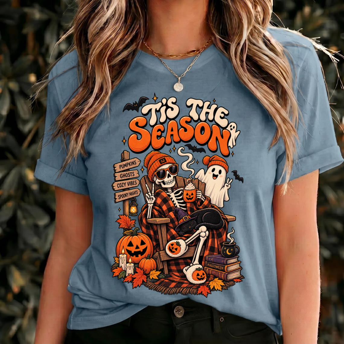 Halloween Tis the Season Shirt, Skeleton Tshirt Womens, Funny Ghost Shirts, Halloween Shirts Spooky Season, Halloween Shirt Retro Design