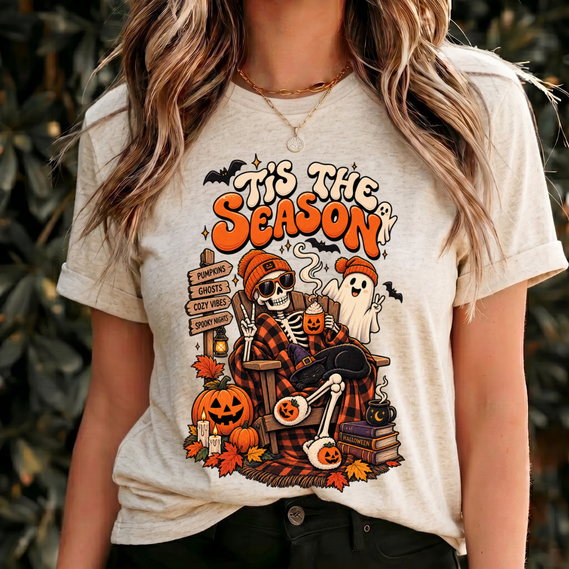 Halloween Tis the Season Shirt, Skeleton Tshirt Womens, Funny Ghost Shirts, Halloween Shirts Spooky Season, Halloween Shirt Retro Design