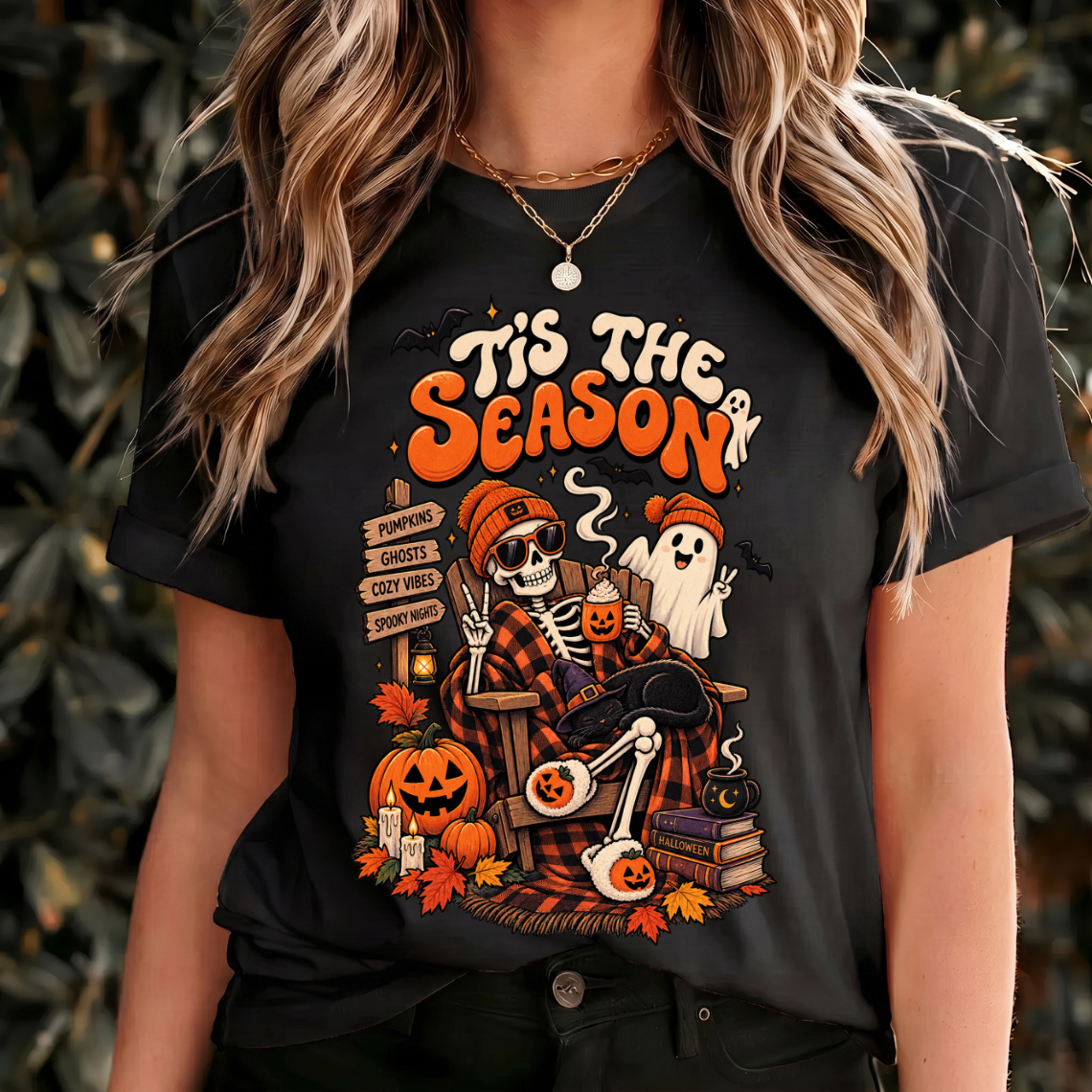 Halloween Tis the Season Shirt, Skeleton Tshirt Womens, Funny Ghost Shirts, Halloween Shirts Spooky Season, Halloween Shirt Retro Design