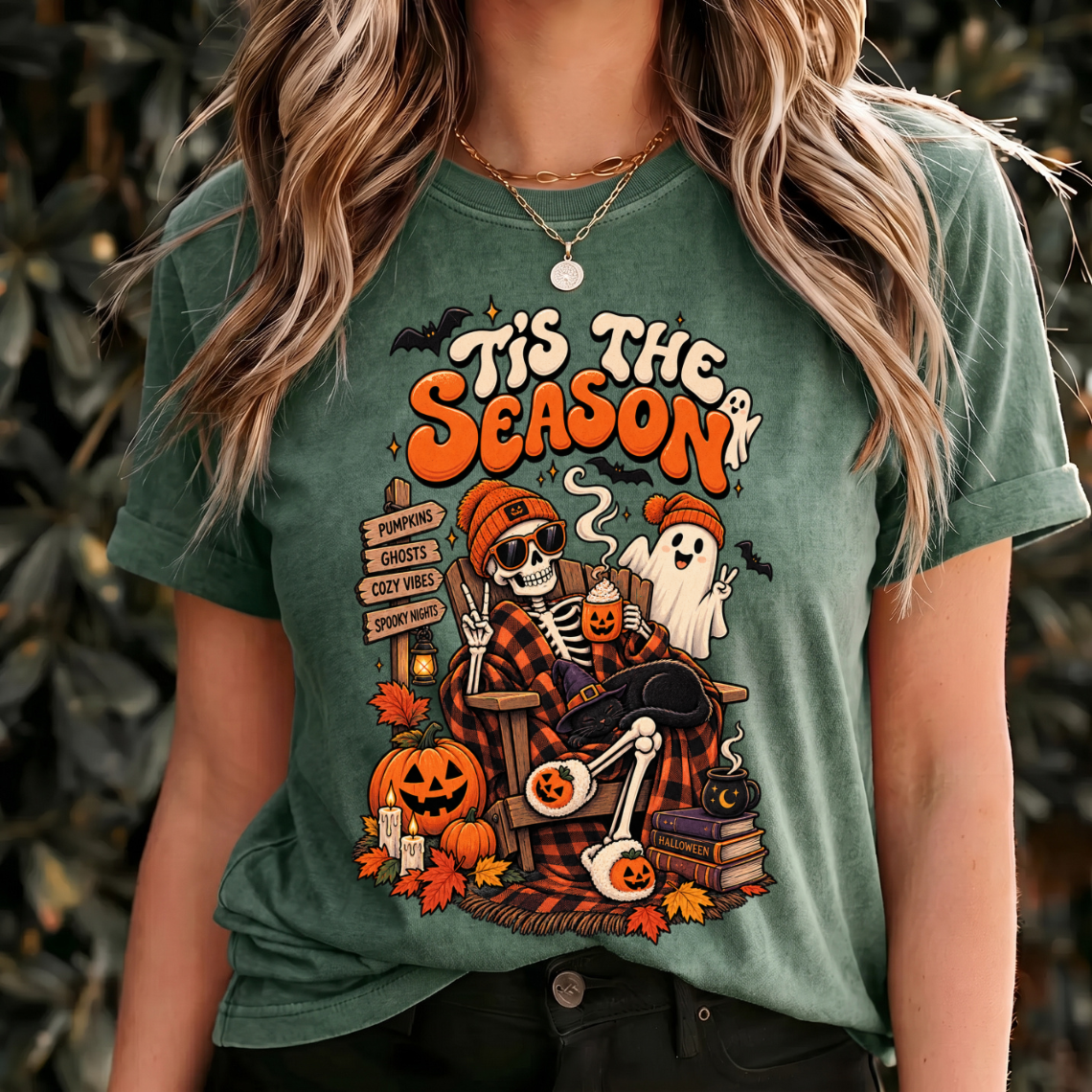 Halloween Tis the Season Shirt, Skeleton Tshirt Womens, Funny Ghost Shirts, Halloween Shirts Spooky Season, Halloween Shirt Retro Design