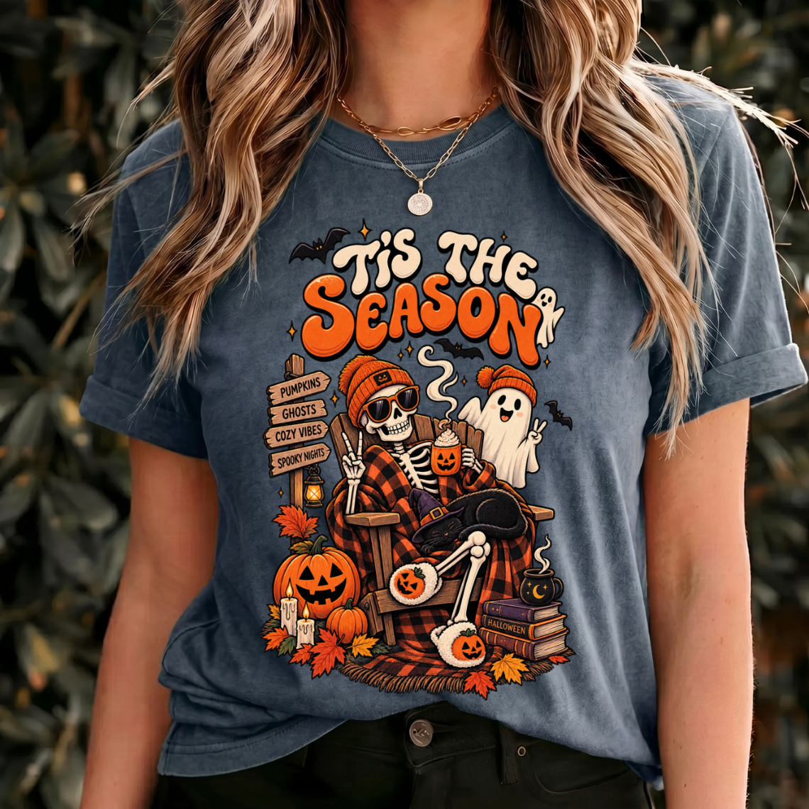 Halloween Tis the Season Shirt, Skeleton Tshirt Womens, Funny Ghost Shirts, Halloween Shirts Spooky Season, Halloween Shirt Retro Design