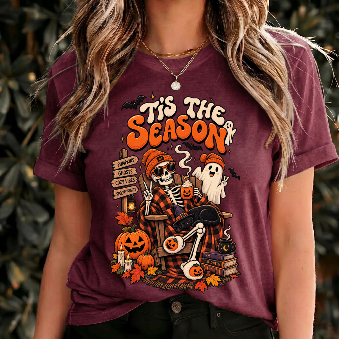 Halloween Tis the Season Shirt, Skeleton Tshirt Womens, Funny Ghost Shirts, Halloween Shirts Spooky Season, Halloween Shirt Retro Design
