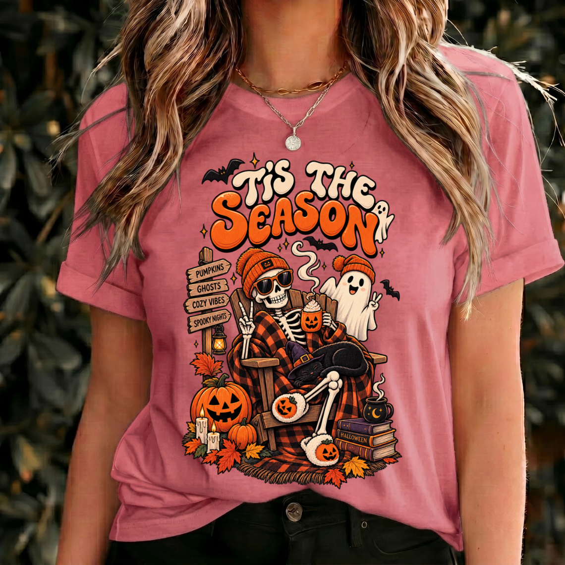 Halloween Tis the Season Shirt, Skeleton Tshirt Womens, Funny Ghost Shirts, Halloween Shirts Spooky Season, Halloween Shirt Retro Design
