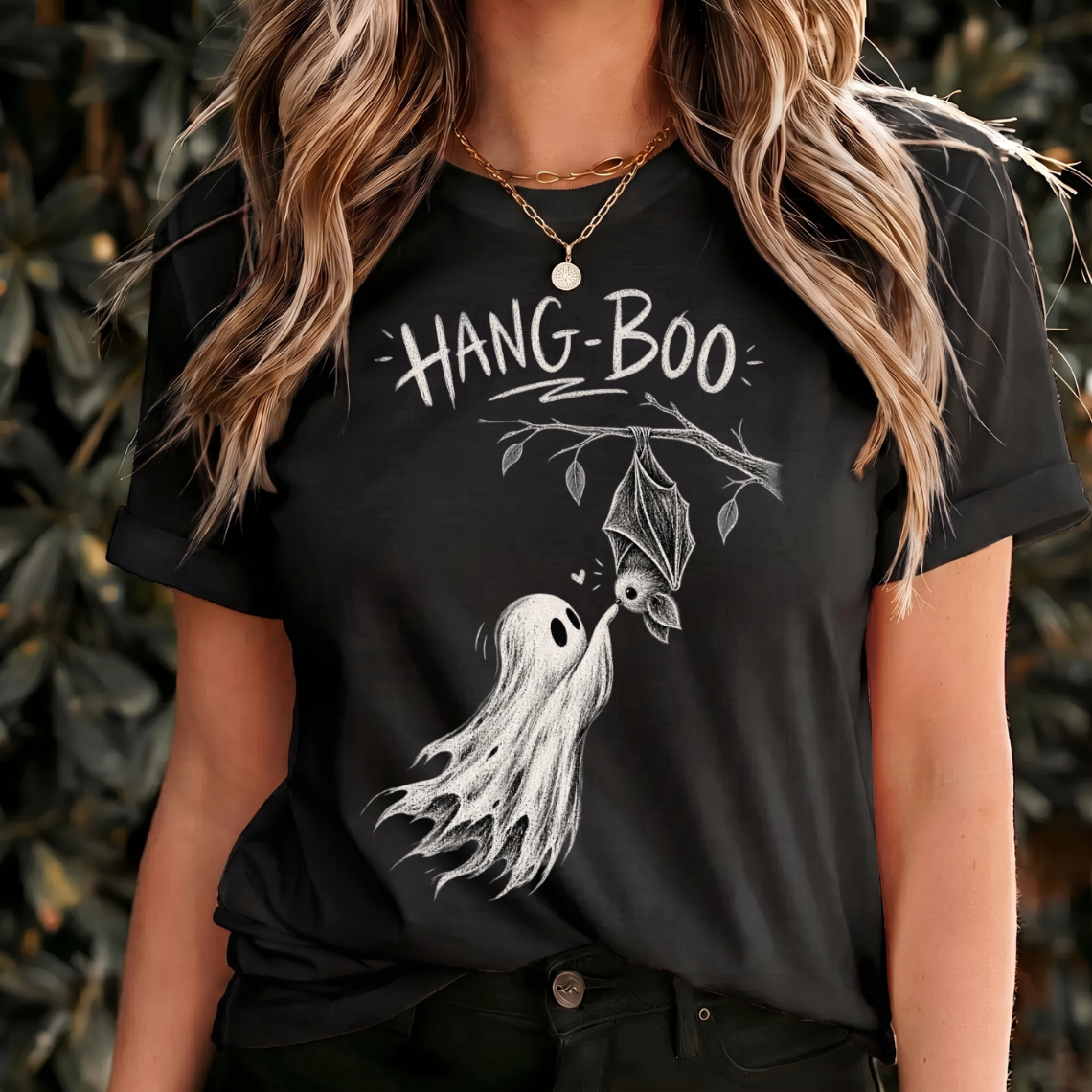 Hang Boo Halloween Shirt, Ghost Bat Tee, Cute Spooky Shirt, Bat Halloween T Shirt, Gothic Vintage Halloween Gift