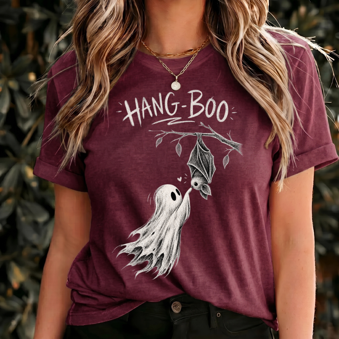Hang Boo Halloween Shirt, Ghost Bat Tee, Cute Spooky Shirt, Bat Halloween T Shirt, Gothic Vintage Halloween Gift