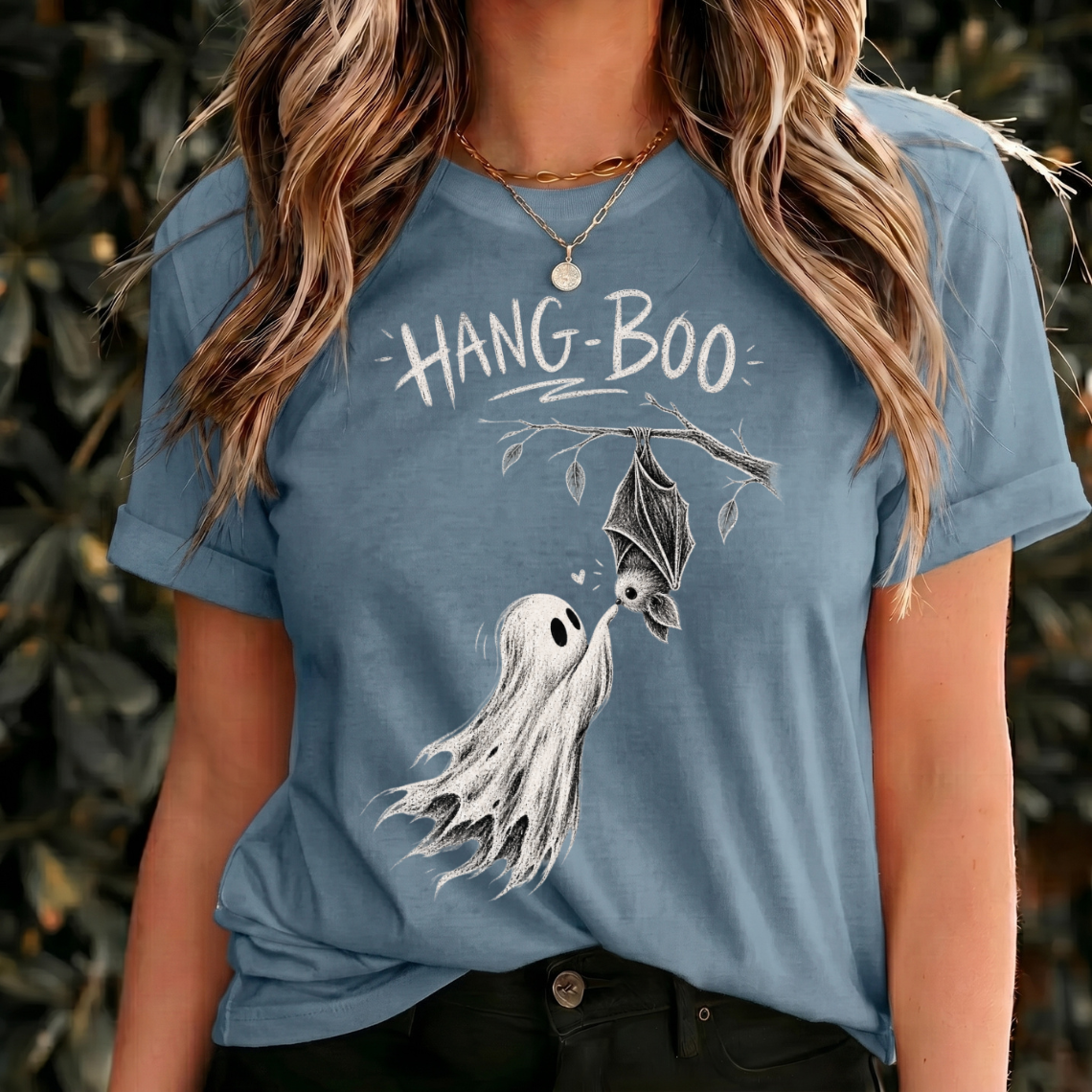 Hang Boo Halloween Shirt, Ghost Bat Tee, Cute Spooky Shirt, Bat Halloween T Shirt, Gothic Vintage Halloween Gift