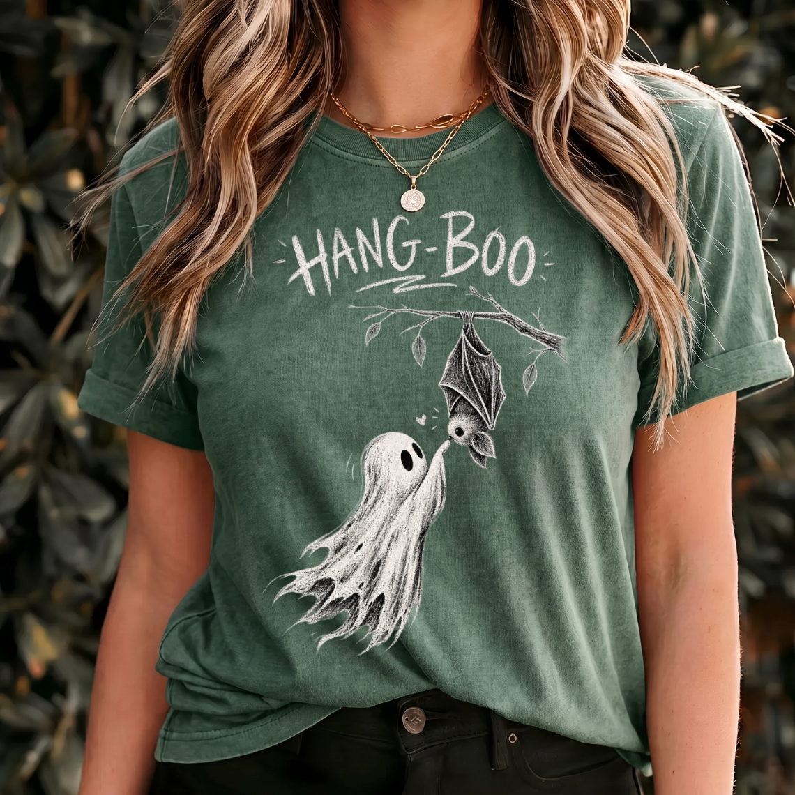 Hang Boo Halloween Shirt, Ghost Bat Tee, Cute Spooky Shirt, Bat Halloween T Shirt, Gothic Vintage Halloween Gift