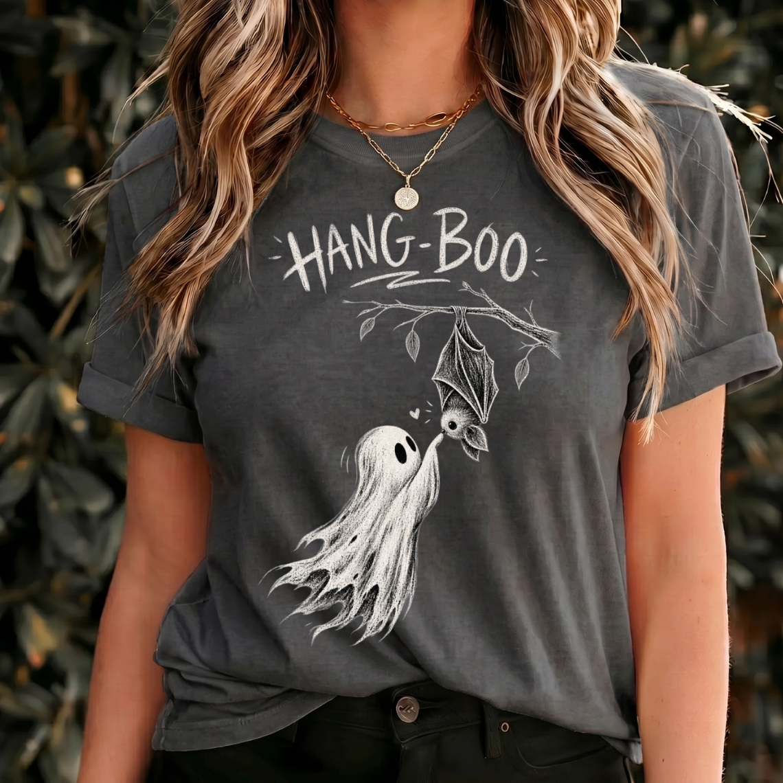 Hang Boo Halloween Shirt, Ghost Bat Tee, Cute Spooky Shirt, Bat Halloween T Shirt, Gothic Vintage Halloween Gift