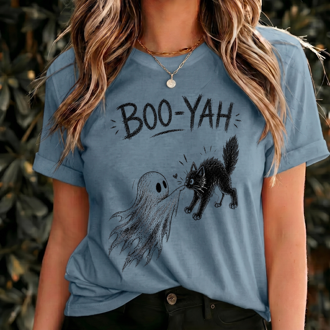 Boo Yah Halloween Shirt, Ghost Cat Shirt, Cute Spooky Tee, Black Cat Halloween Shirt, Gothic Vintage Gift