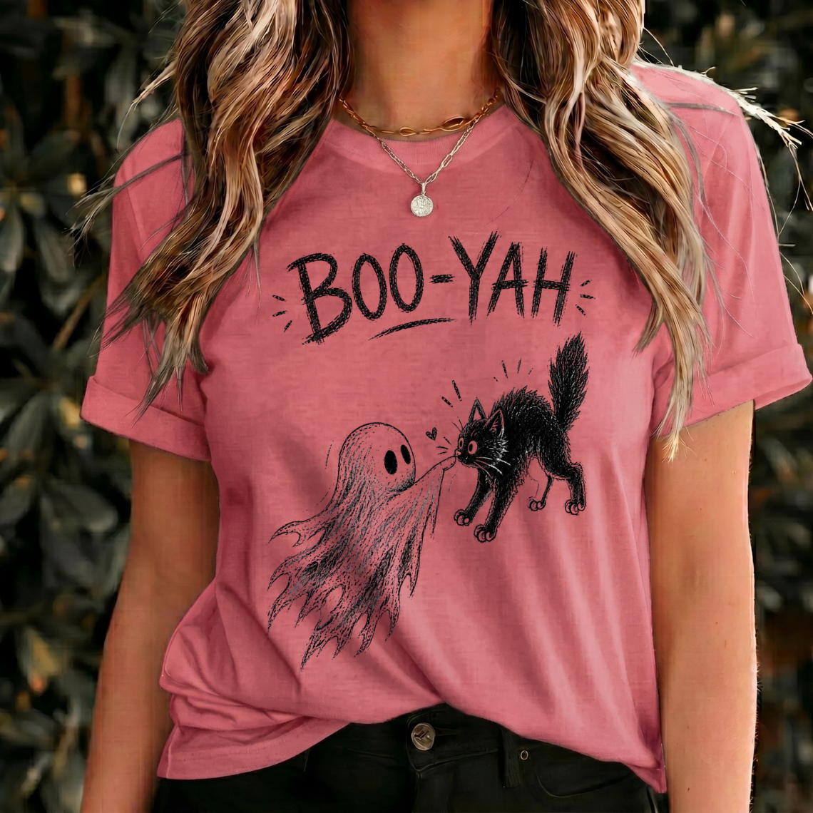 Boo Yah Halloween Shirt, Ghost Cat Shirt, Cute Spooky Tee, Black Cat Halloween Shirt, Gothic Vintage Gift