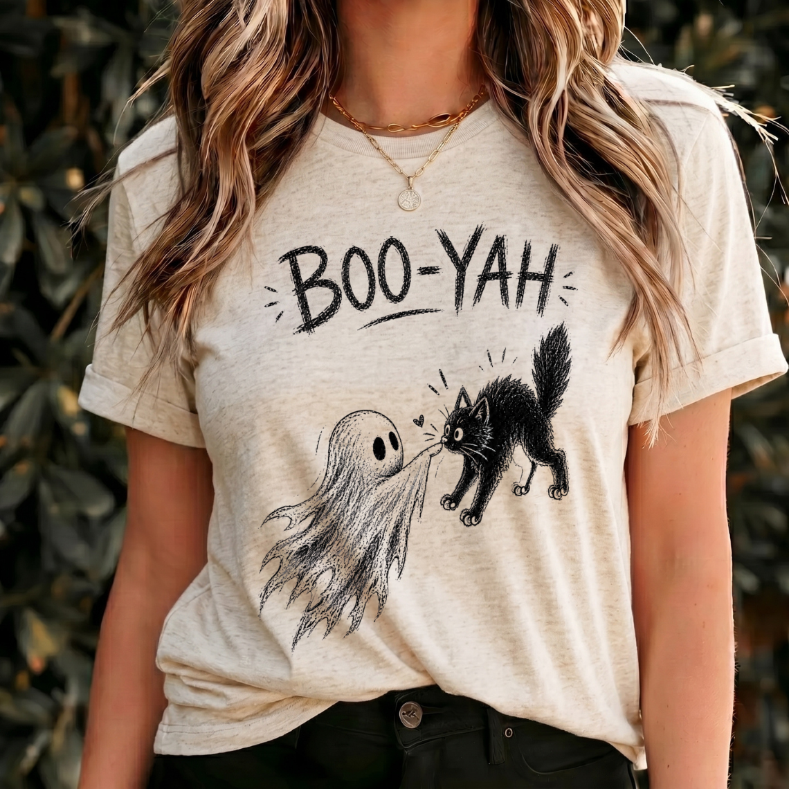 Boo Yah Halloween Shirt, Ghost Cat Shirt, Cute Spooky Tee, Black Cat Halloween Shirt, Gothic Vintage Gift