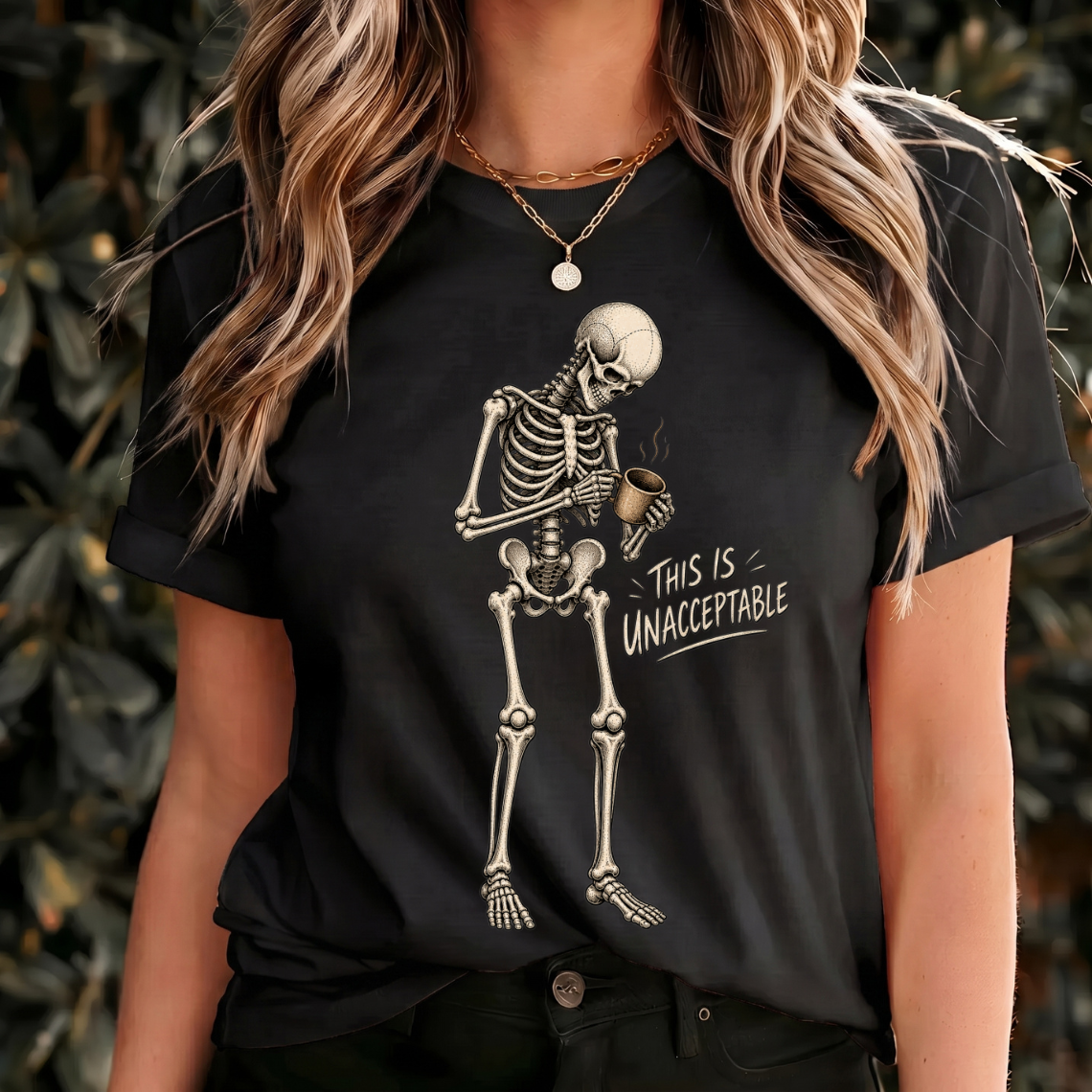 Funny Skeleton Coffee Shirt, This Is Unacceptable Tee, Coffee Lover T Shirt, Dark Humor Gothic Shirt, Halloween Gift