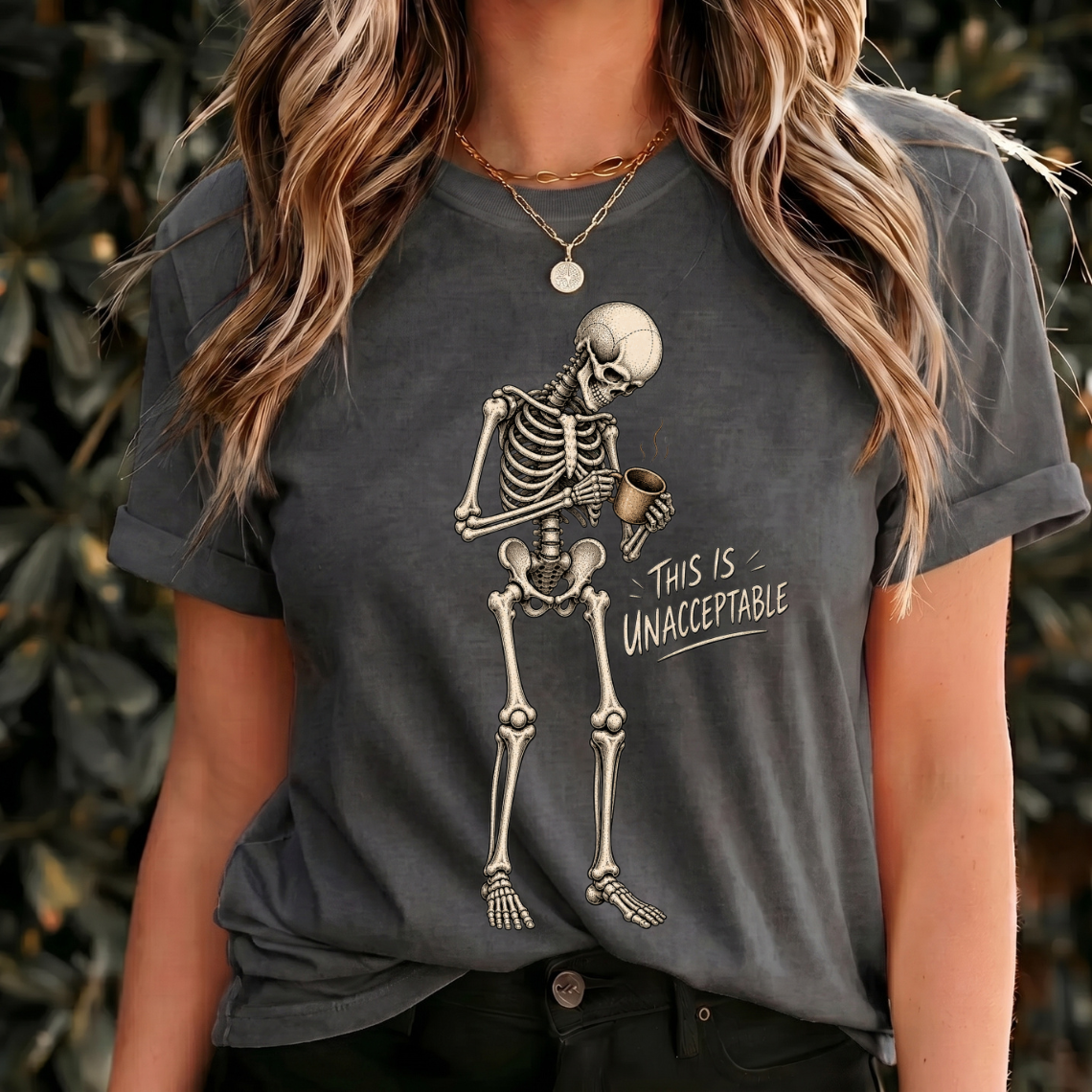 Funny Skeleton Coffee Shirt, This Is Unacceptable Tee, Coffee Lover T Shirt, Dark Humor Gothic Shirt, Halloween Gift