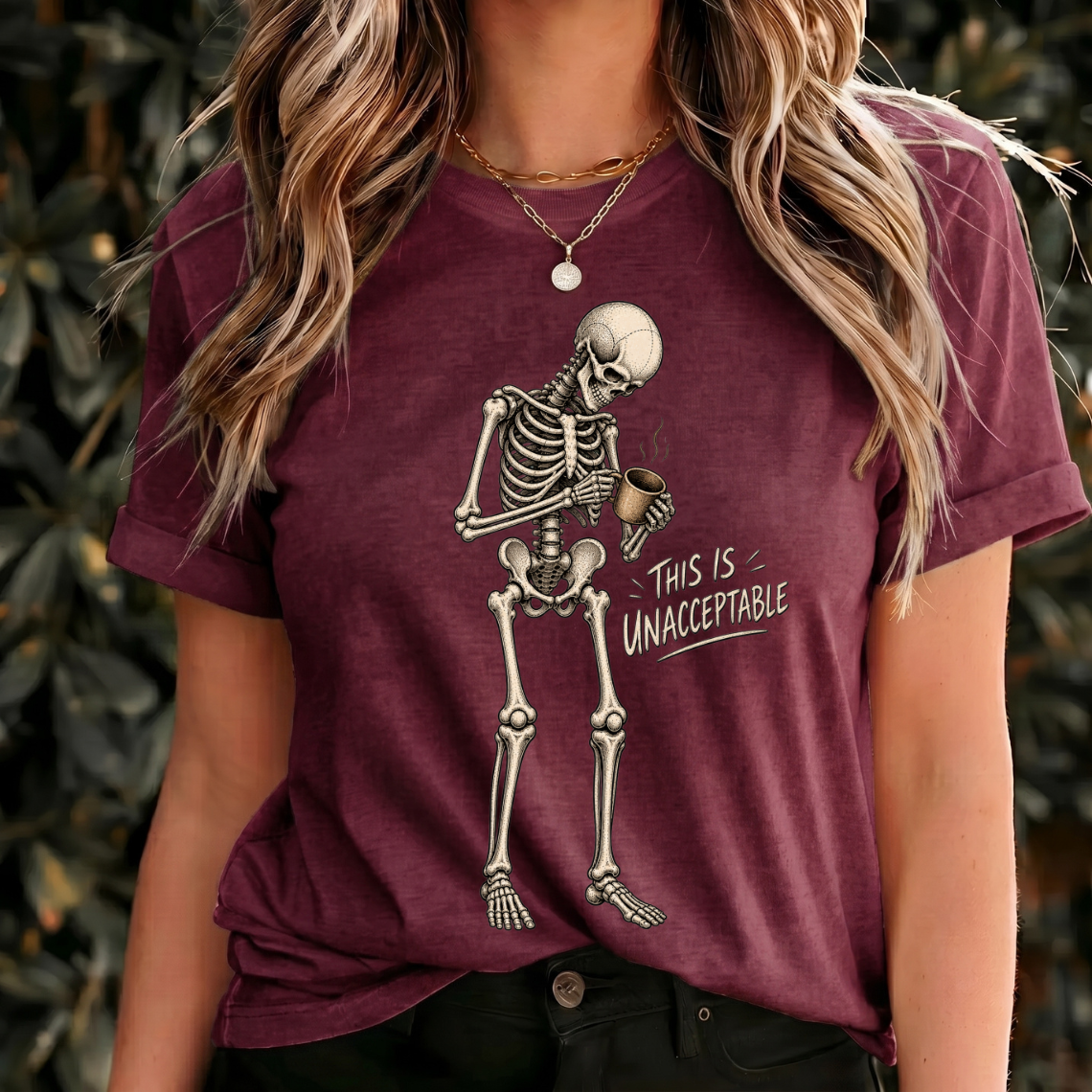 Funny Skeleton Coffee Shirt, This Is Unacceptable Tee, Coffee Lover T Shirt, Dark Humor Gothic Shirt, Halloween Gift