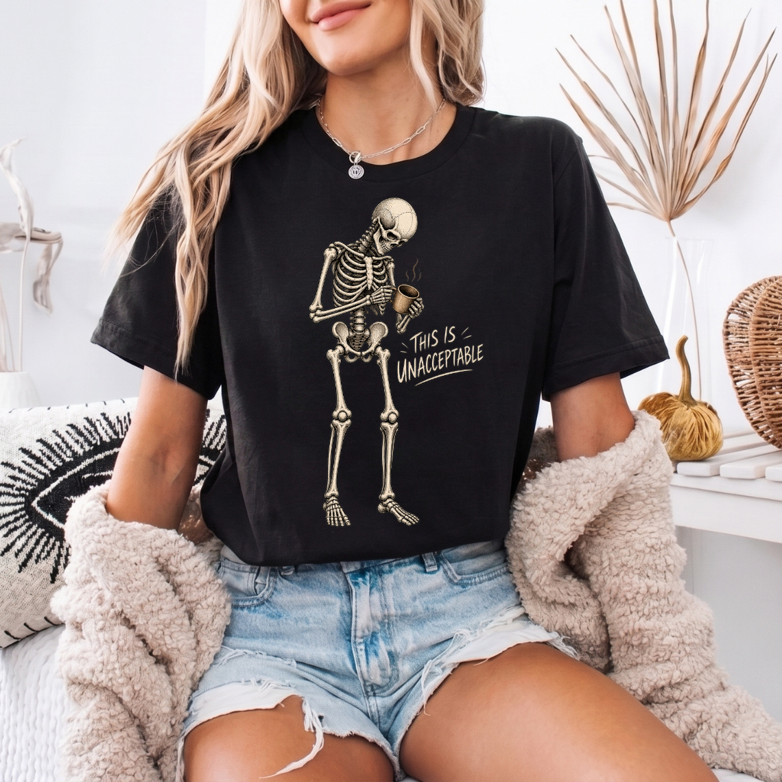 Funny Skeleton Coffee Shirt, This Is Unacceptable Tee, Coffee Lover T Shirt, Dark Humor Gothic Shirt, Halloween Gift