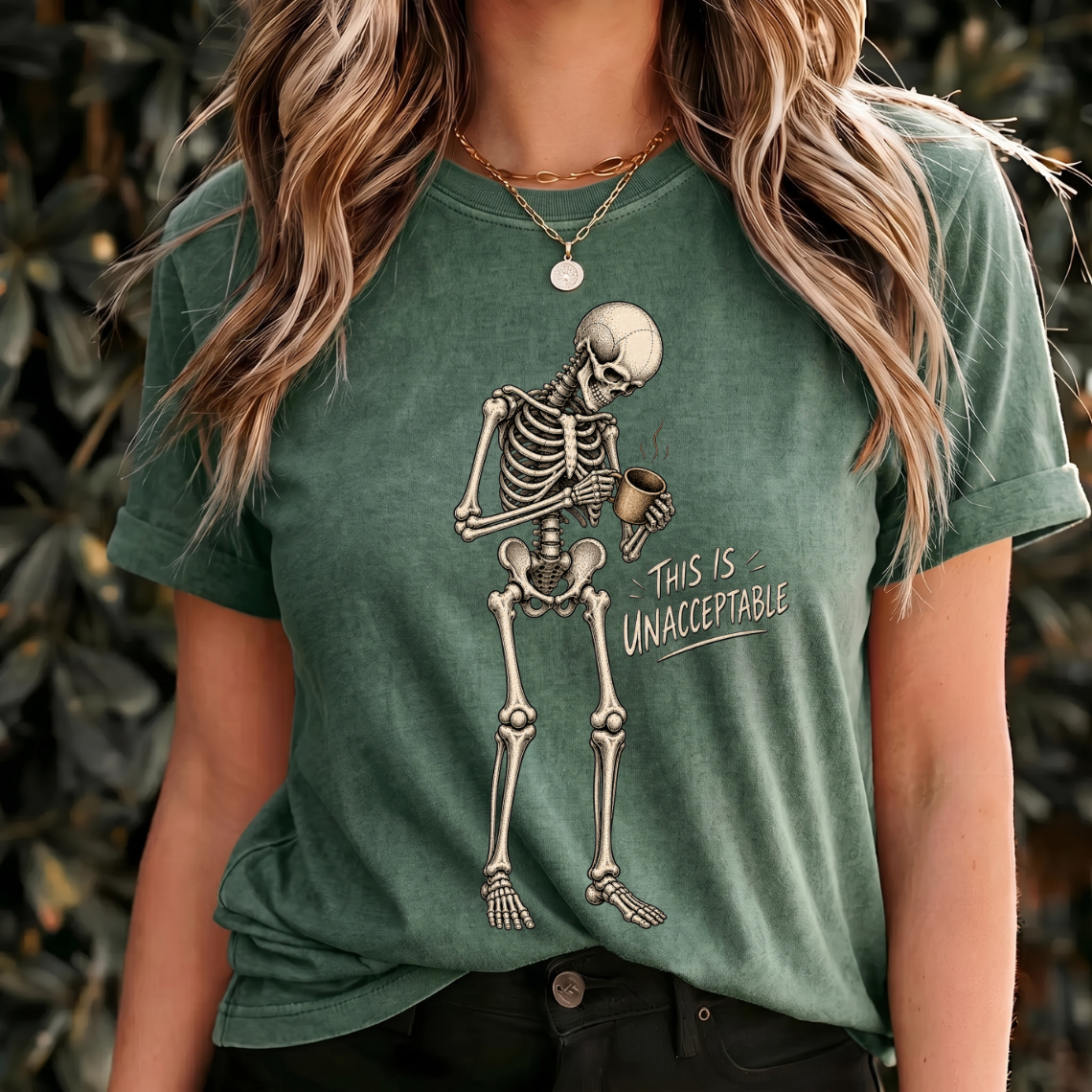 Funny Skeleton Coffee Shirt, This Is Unacceptable Tee, Coffee Lover T Shirt, Dark Humor Gothic Shirt, Halloween Gift