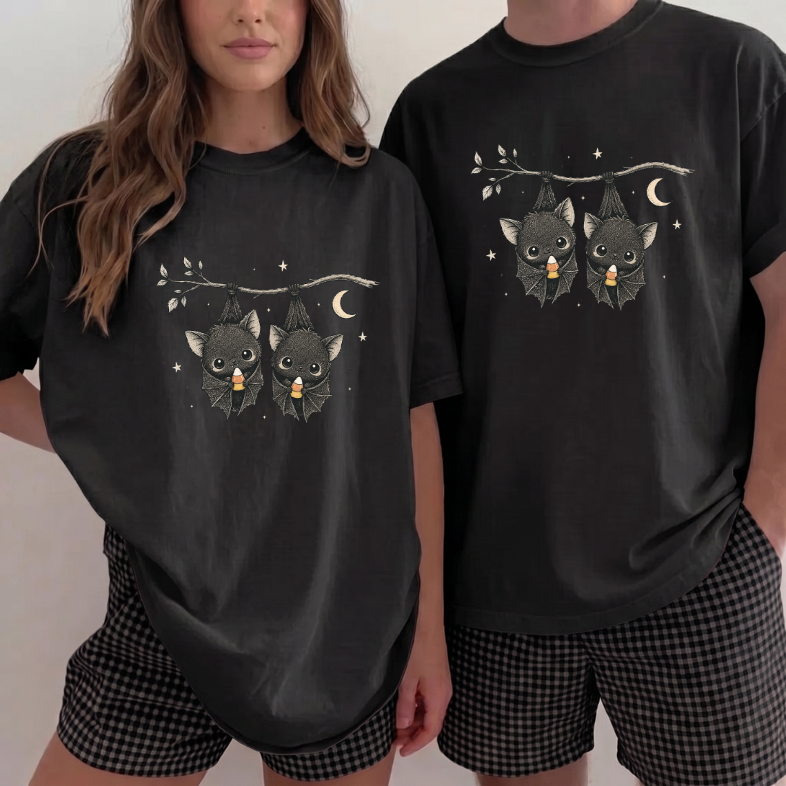 Cute Bat Halloween Shirt, Candy Corn Bat Shirt, Spooky Couple Tee, Halloween Bat Shirt, Cute Gothic Halloween, Fall Spooky Shirt