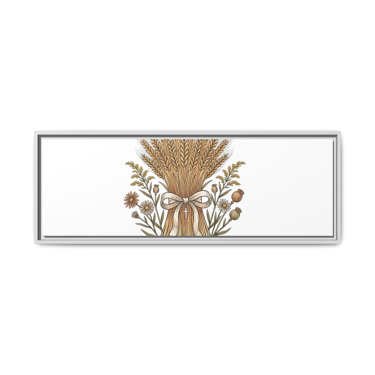 Framed Matte Canvas Wall Art — "He Provides" Wheat & Floral Religious Print