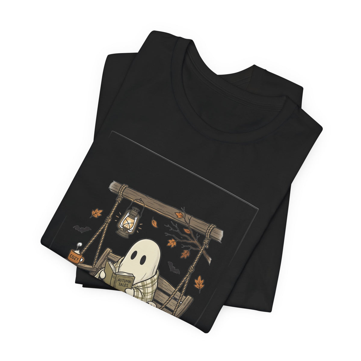 Ghost Reading in Armchair T-Shirt | Spooky Reader, Pumpkin & Candle
