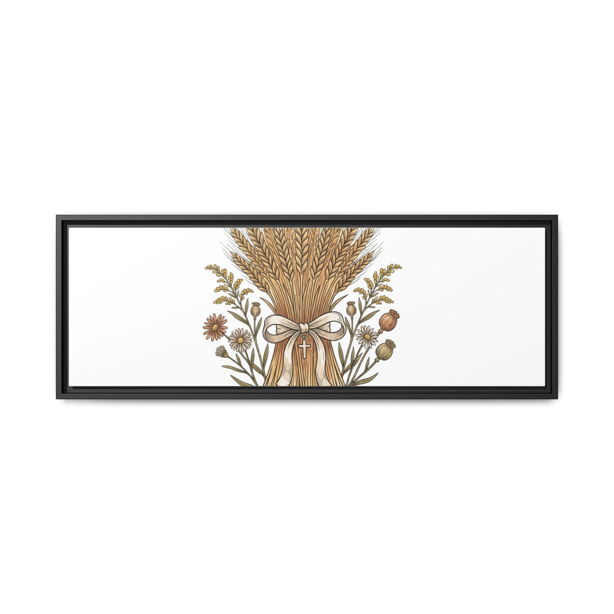 Framed Matte Canvas Wall Art — "He Provides" Wheat & Floral Religious Print